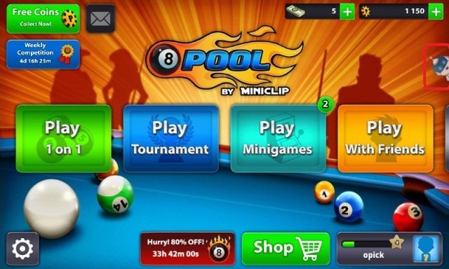 8ball pool game menu